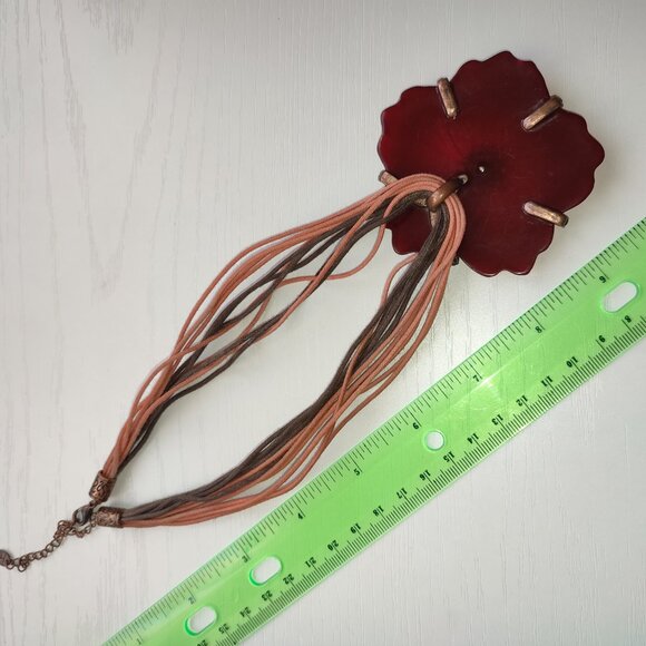Red Flower Necklace Bohemian Boho Academia Statement Base of the Neck Vintage - Picture 7 of 8